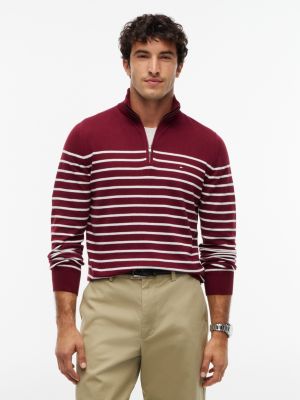 Striped Quarter-Zip Sweater, Burgundy / White Stripe