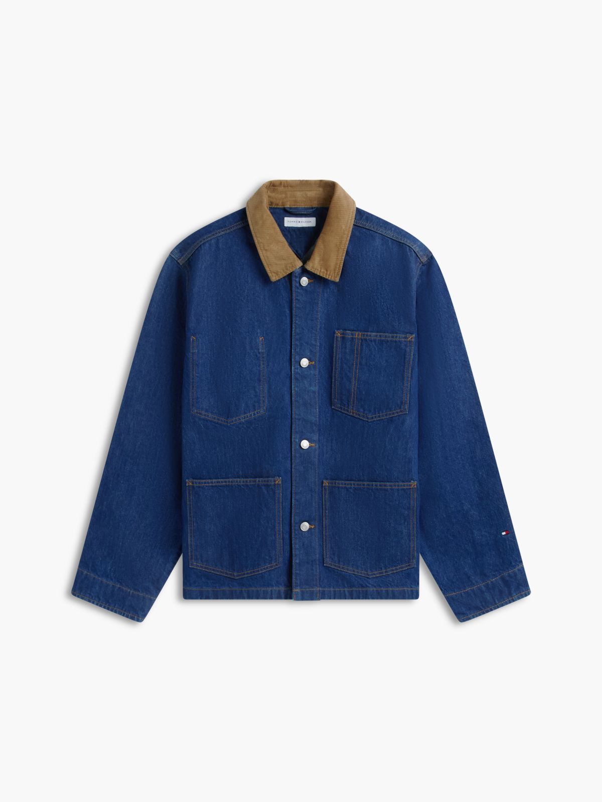 Corduroy Trim Denim Chore Jacket — Dark Wash