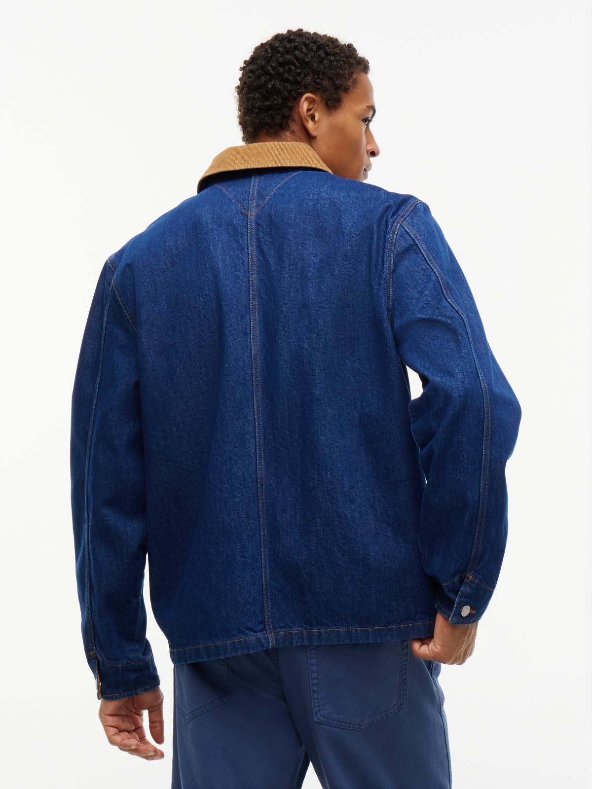 Corduroy Trim Denim Chore Jacket — Dark Wash