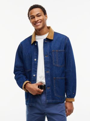 Corduroy Trim Denim Chore Jacket, Dark Wash