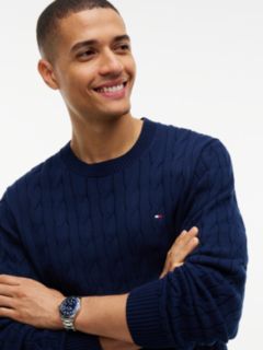 Cable Knit Crewneck Sweater — Carbon Navy 3