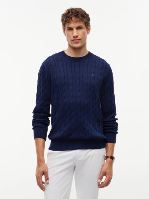 Cable Knit Crewneck Sweater, Carbon Navy