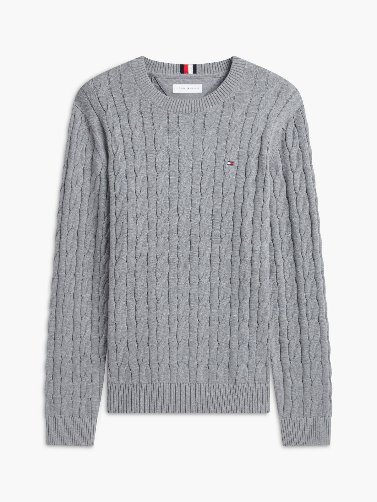 Cable Knit Crewneck Sweater — Medium Grey Heather