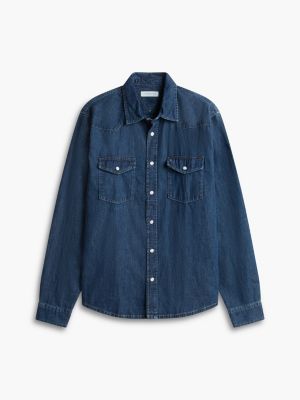 Мужская рубашка Tommy Hilfiger Regular Fit Denim Western, цвет: Тёмный джинсовый — фото 5