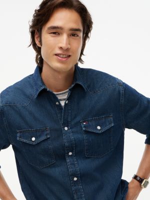 Мужская рубашка Tommy Hilfiger Regular Fit Denim Western, цвет: Тёмный джинсовый — фото 3