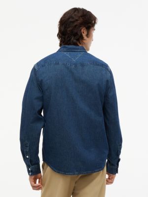 Мужская рубашка Tommy Hilfiger Regular Fit Denim Western, цвет: Тёмный джинсовый — фото 4