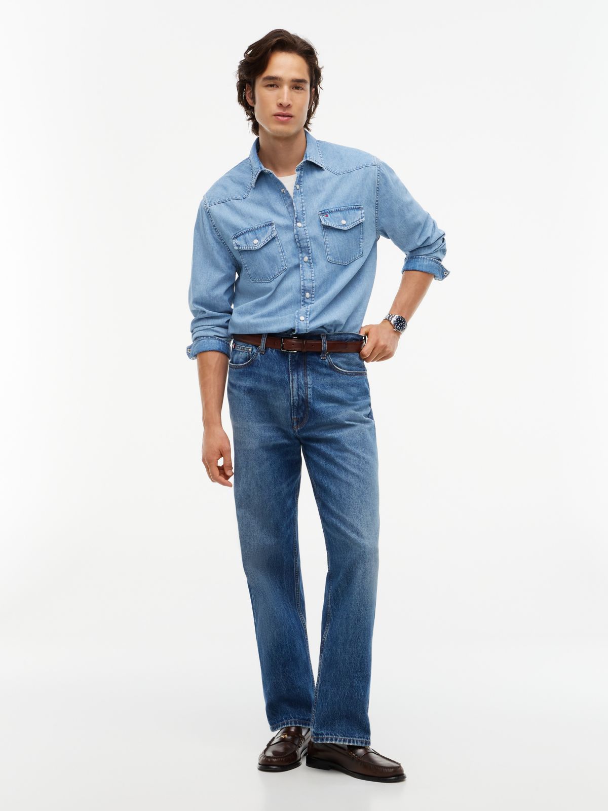 Regular Fit Denim Western Shirt — Med Bright