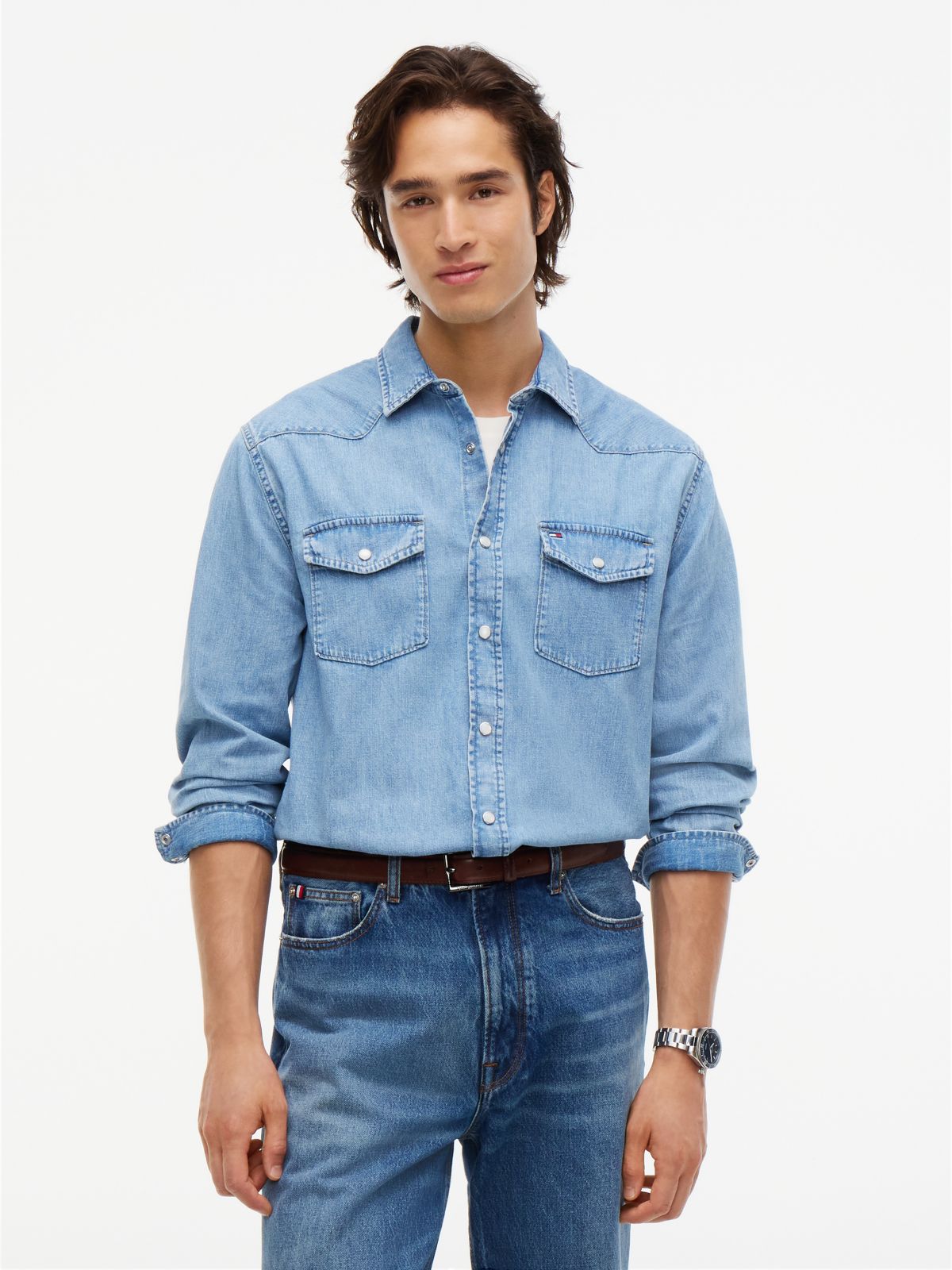 Regular Fit Denim Western Shirt — Med Bright