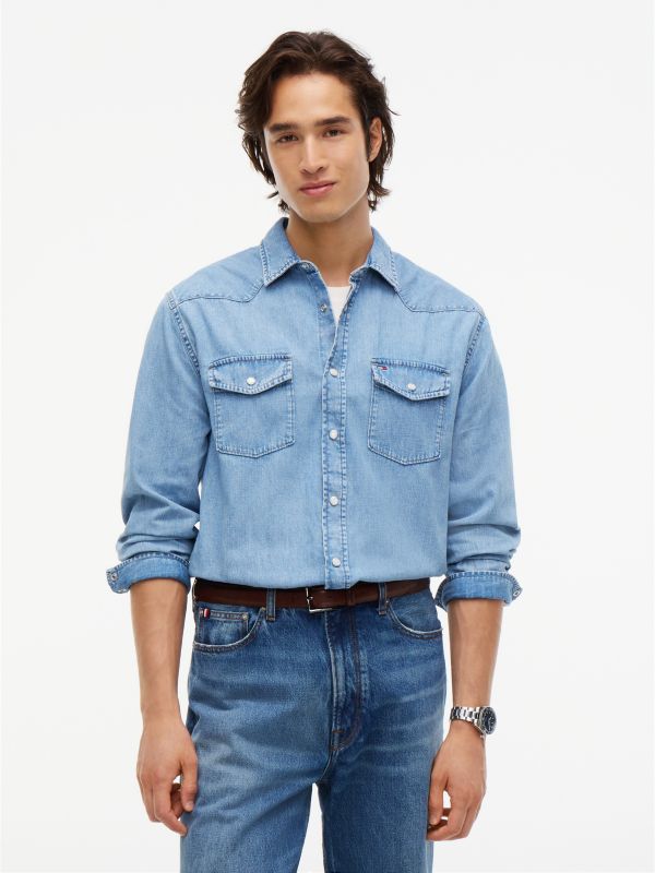 Regular Fit Denim Western Shirt — Med Bright