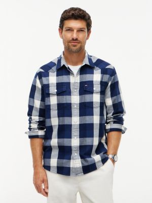 Regular Fit Check Denim Western Shirt, Plaid Weston
