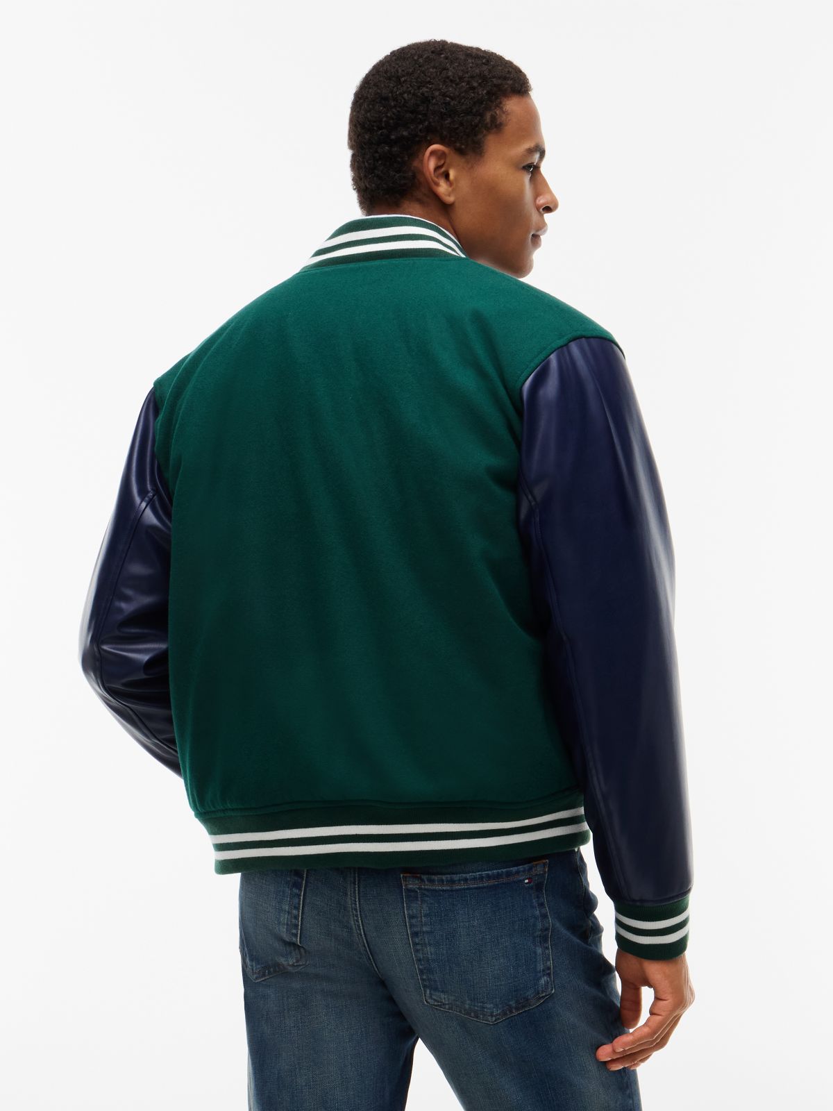 H-Logo Patch Padded Varsity Jacket — Ornamental Green