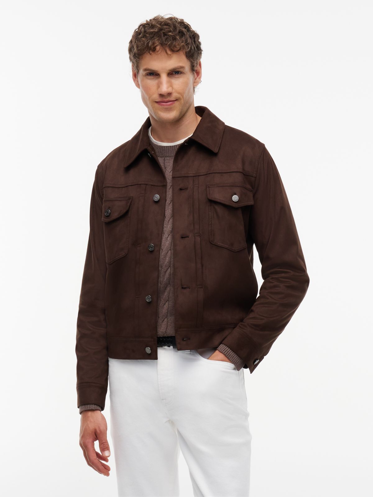 Faux Suede Jacket — Dark Coffee