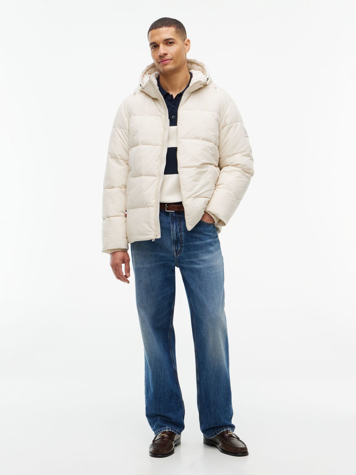 Waterproof Puffer Jacket — Newsprint Beige