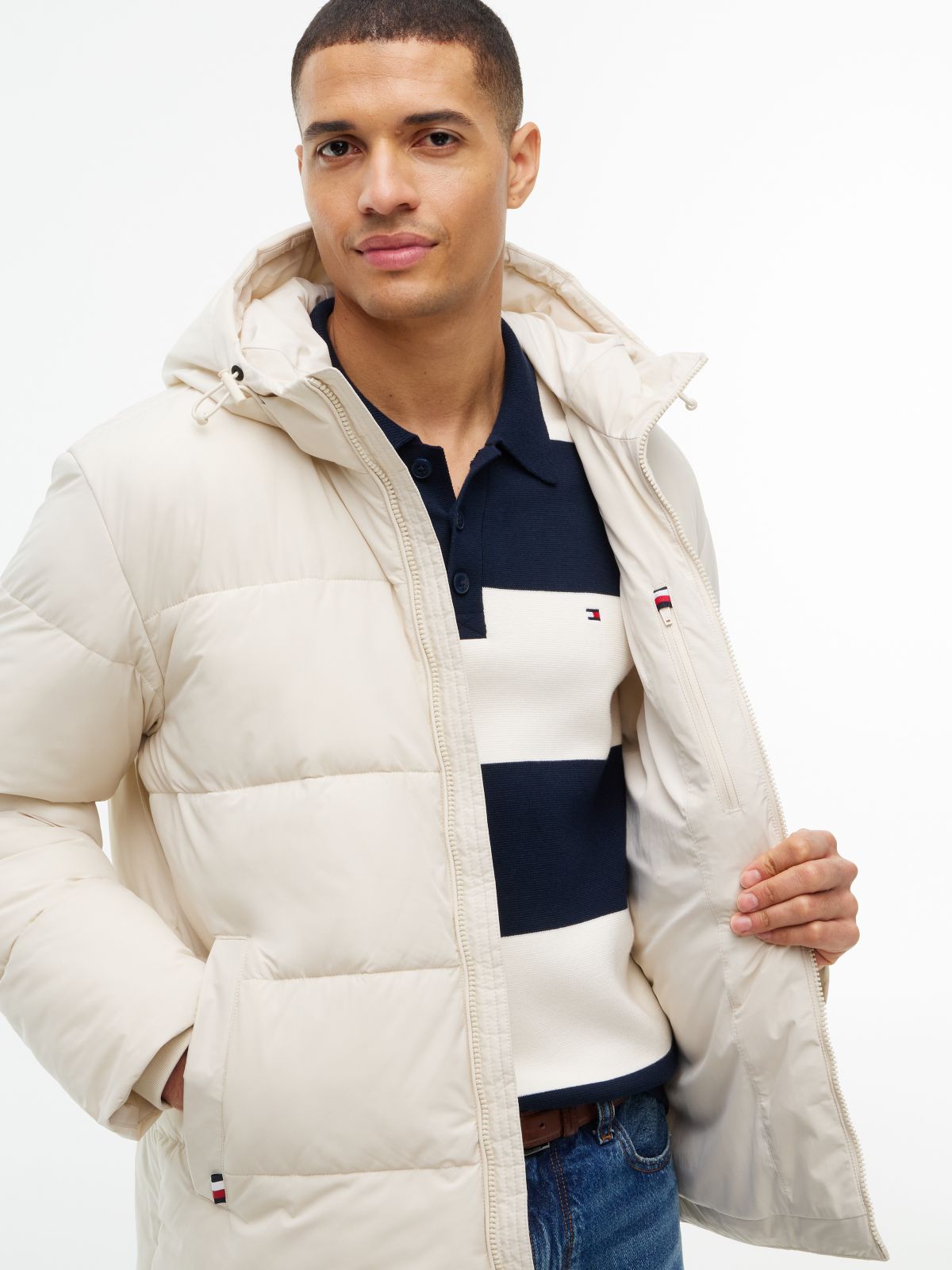 Waterproof Puffer Jacket — Newsprint Beige
