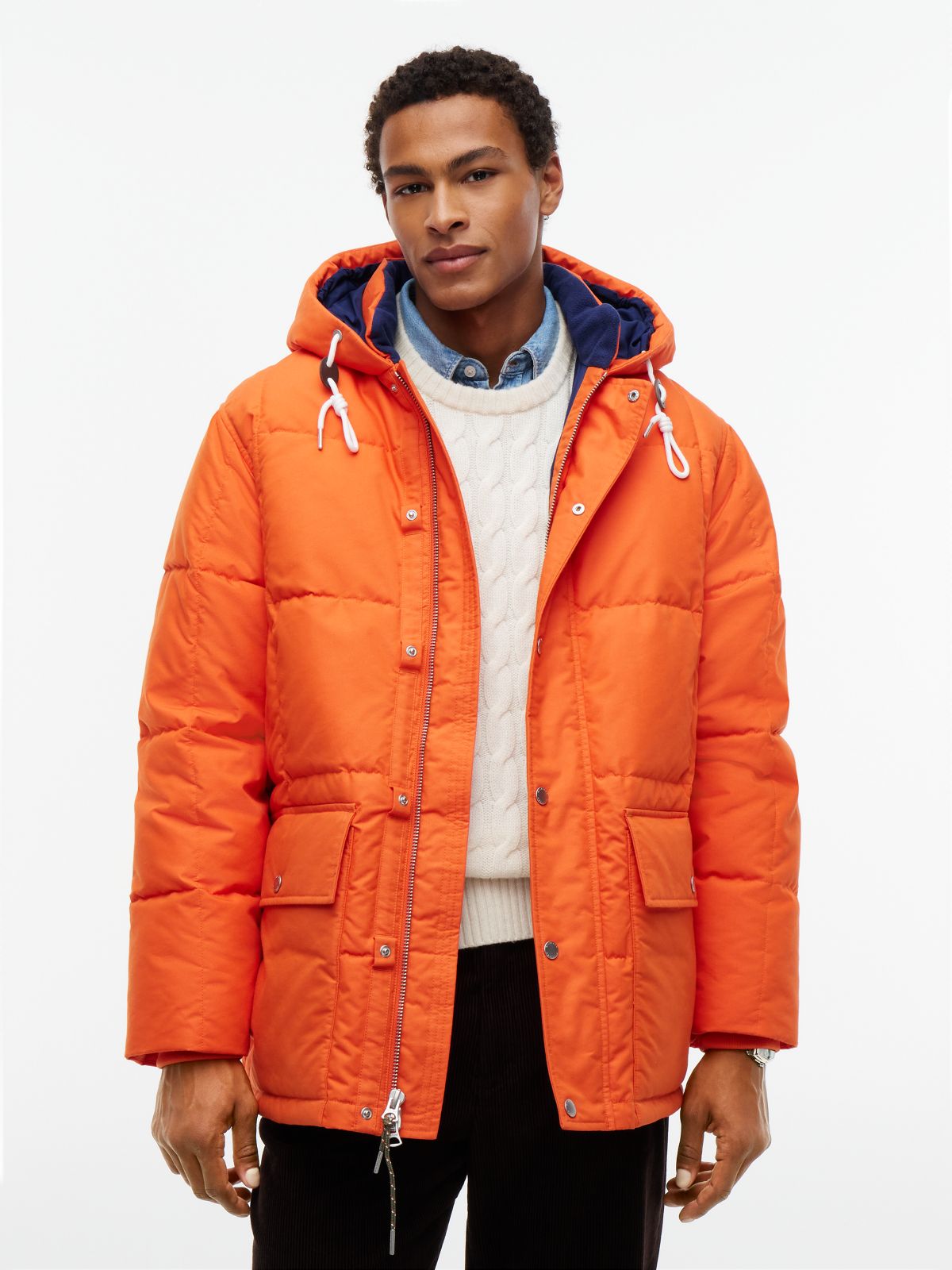 Water-Repellent Puffer Parka — Brilliant Orange