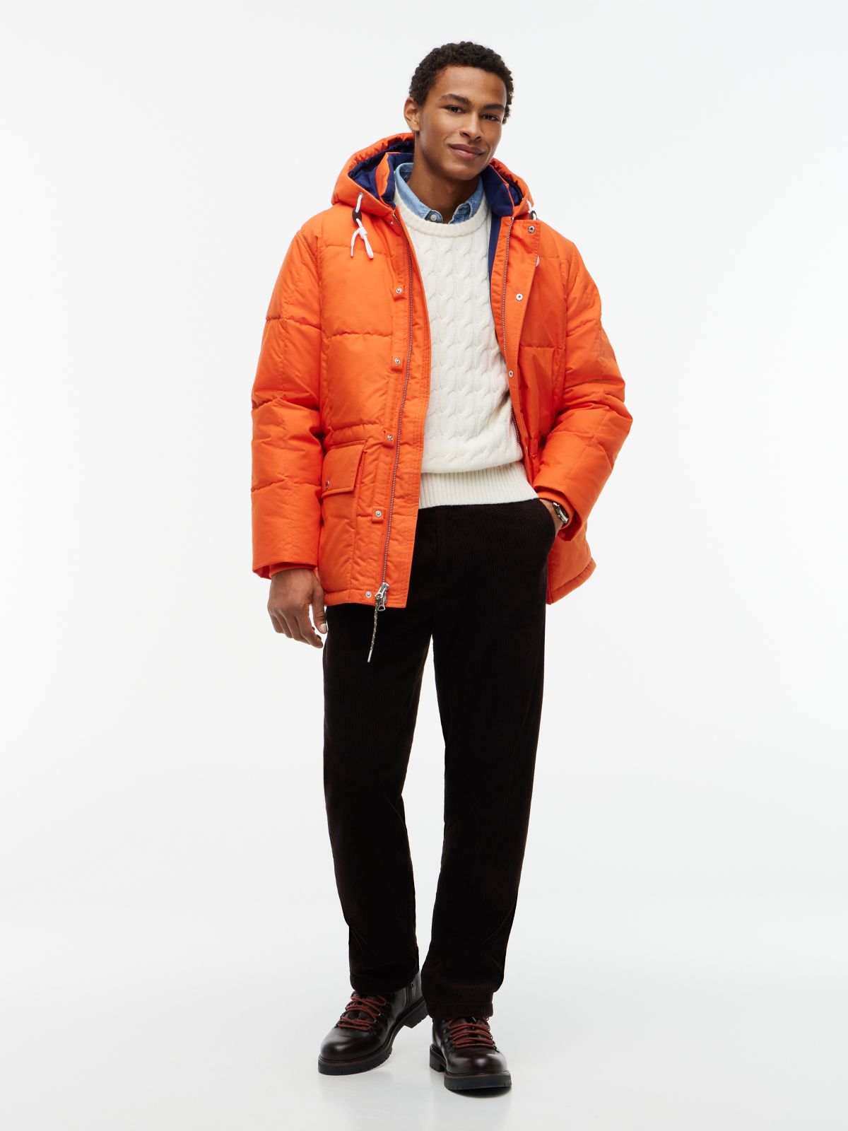 Water-Repellent Puffer Parka — Brilliant Orange