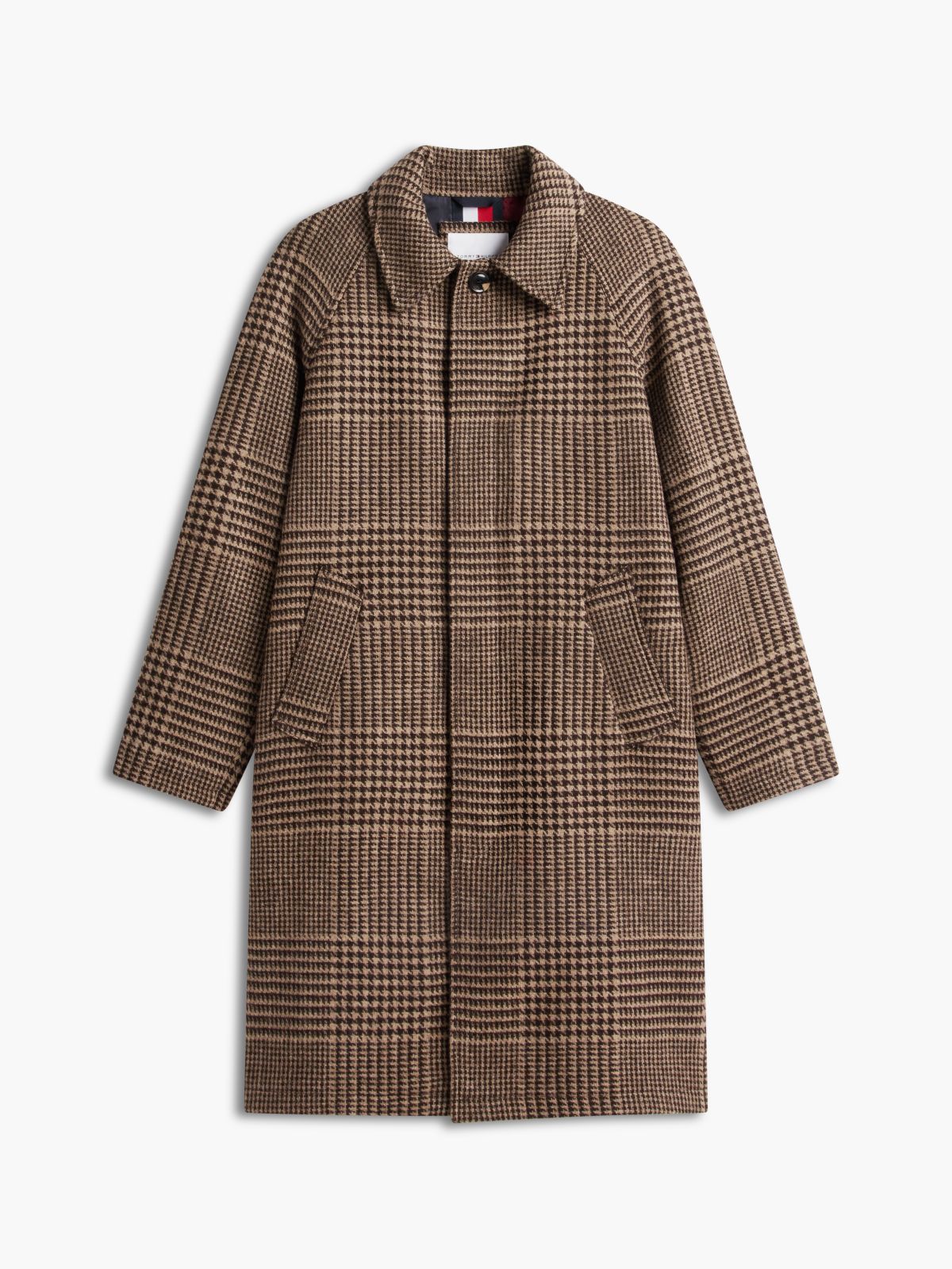 Houndstooth Check Wool-Blend Coat — Dark Coffee