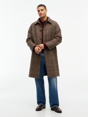 Houndstooth Check Wool-Blend Coat, Dark Coffee