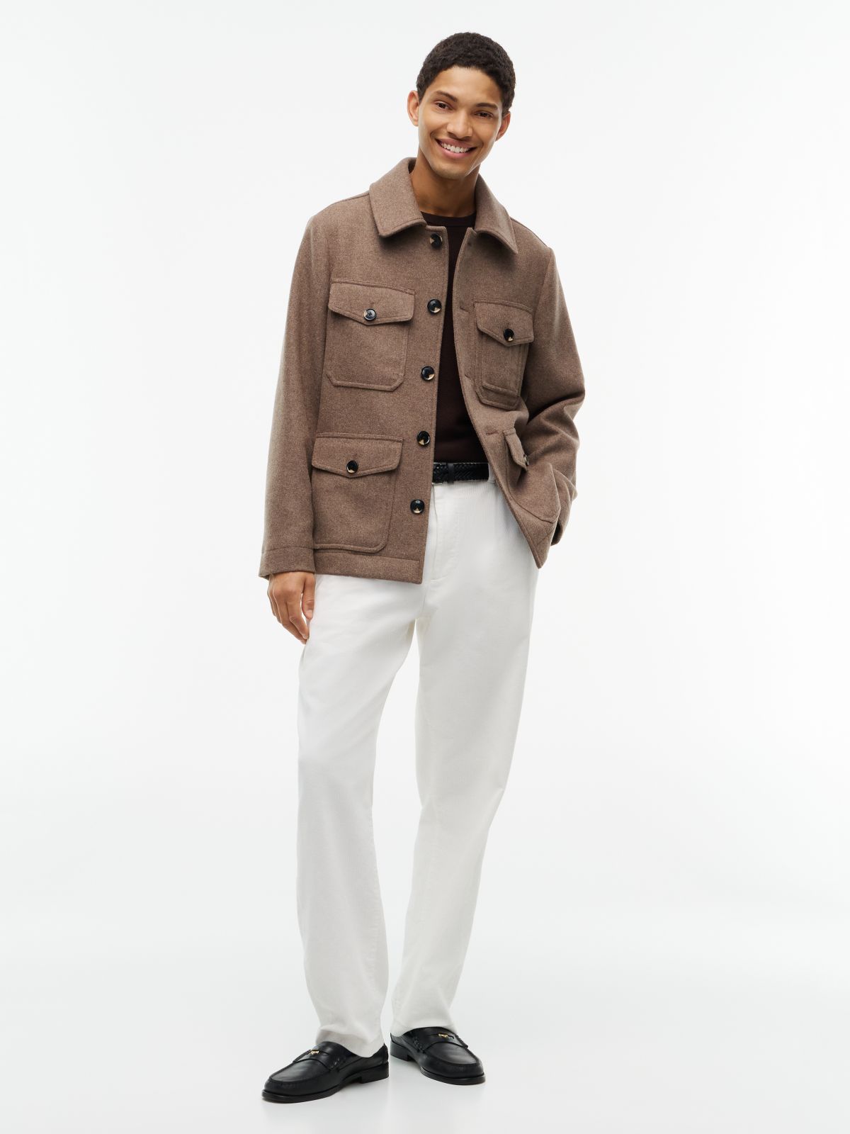 Heathered Wool-Blend Field Jacket — Coastal Taupe