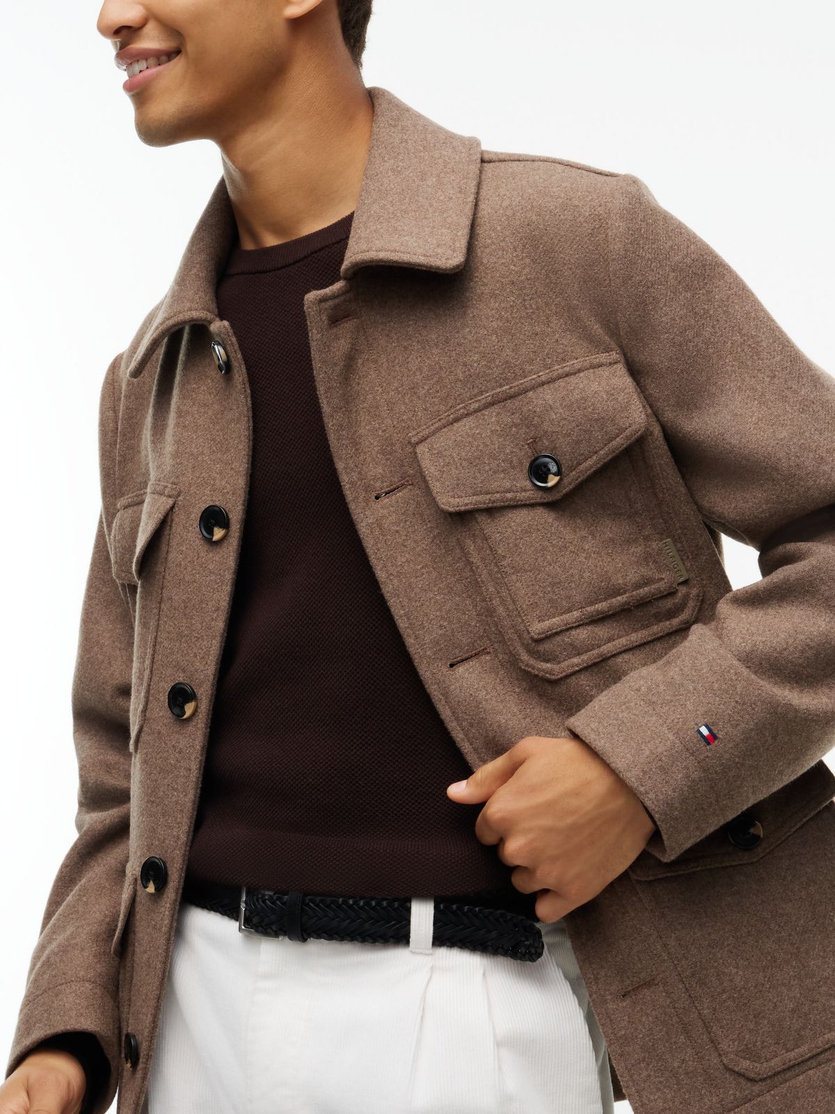 Heathered Wool-Blend Field Jacket — Coastal Taupe
