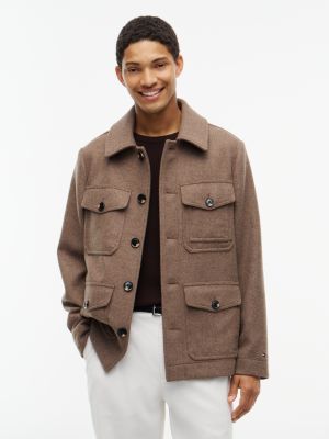 Heathered Wool-Blend Field Jacket, Coastal Taupe