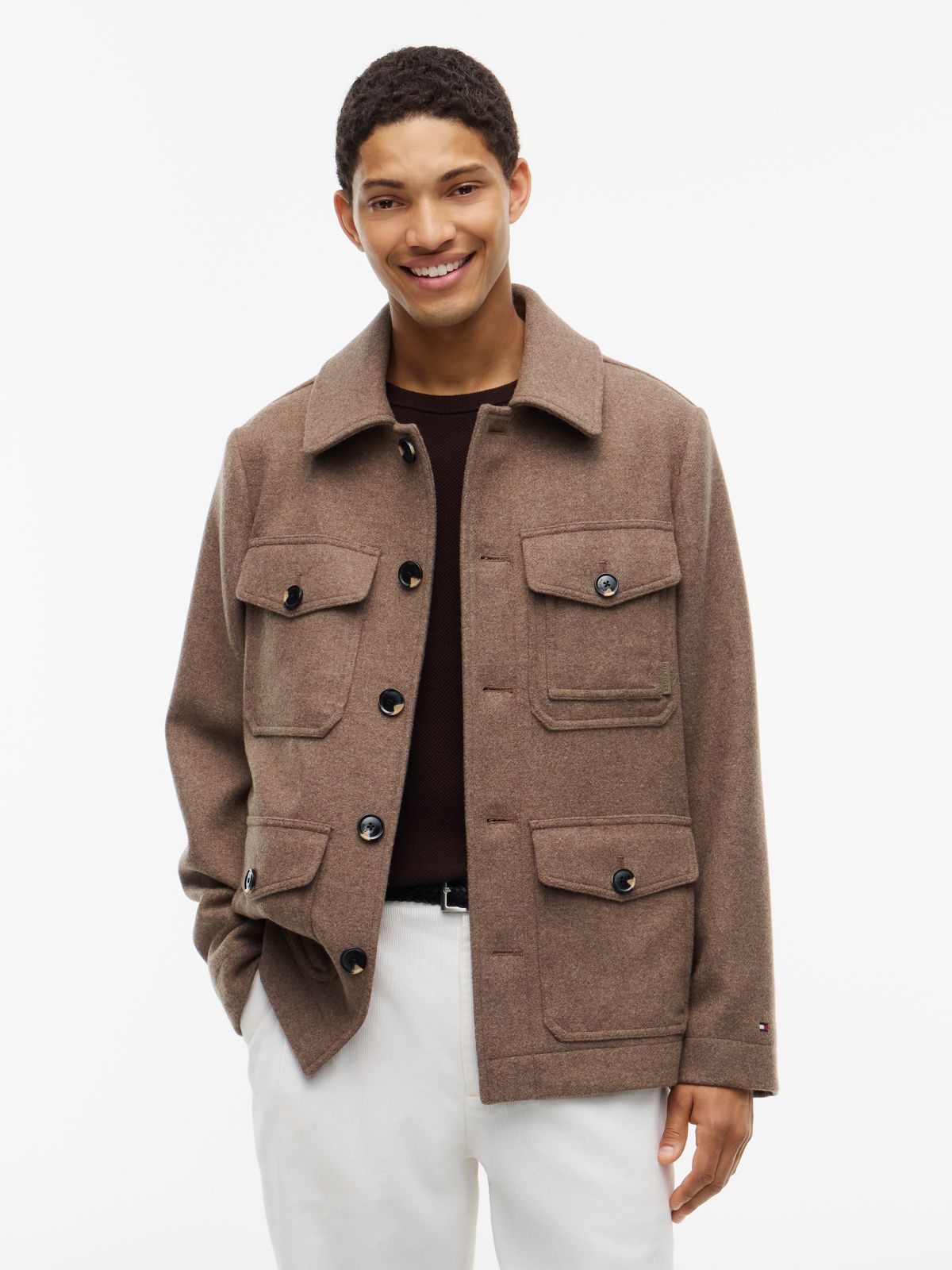 Heathered Wool-Blend Field Jacket — Coastal Taupe