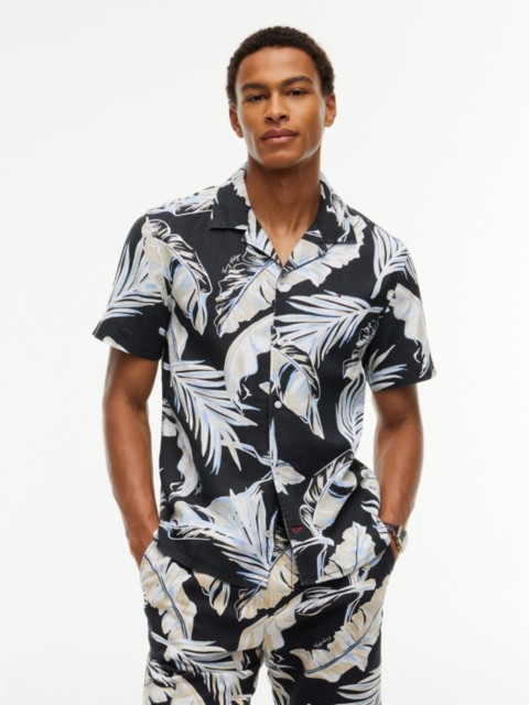 Мужские рубашки Tommy Hilfiger Regular Fit Leaf Linen-Blend Camp Shirt