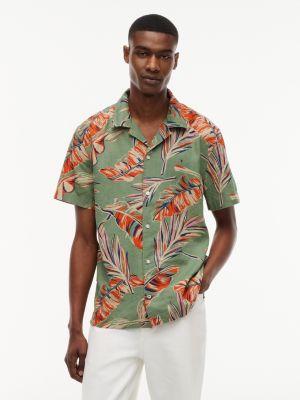 Regular Fit Leaf Linen-Blend Camp Shirt, Ghost Fern