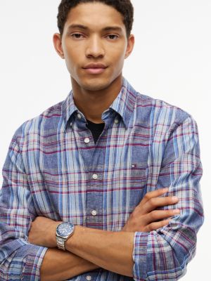 Мужская рубашка Tommy Hilfiger Regular Fit Plaid Linen-Blend, цвет: Разноцветный — фото 3