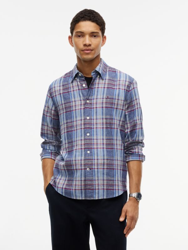 Regular Fit Plaid Linen-Blend Shirt — Multi