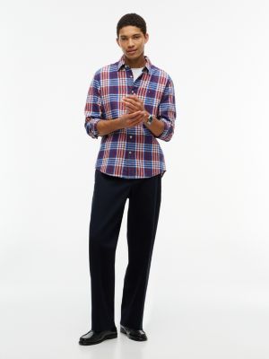 Мужская рубашка Tommy Hilfiger Regular Fit Plaid Linen-Blend, цвет: Карбоновый тёмно-синий клетчатый — фото 2