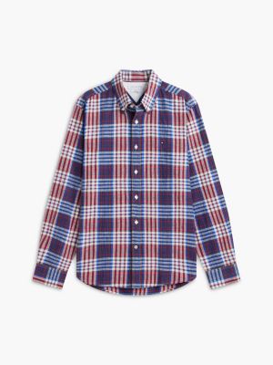Мужская рубашка Tommy Hilfiger Regular Fit Plaid Linen-Blend, цвет: Карбоновый тёмно-синий клетчатый — фото 5