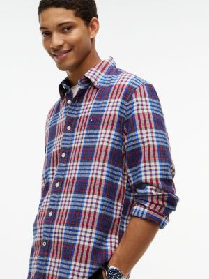 Мужская рубашка Tommy Hilfiger Regular Fit Plaid Linen-Blend, цвет: Карбоновый тёмно-синий клетчатый — фото 3