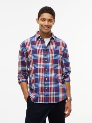 Мужская рубашка Tommy Hilfiger Regular Fit Plaid Linen-Blend, цвет: Карбоновый тёмно-синий клетчатый — фото 1