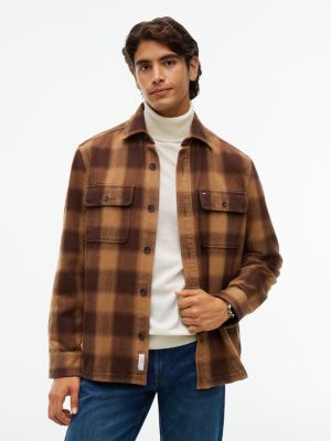 Relaxed Fit Check Flannel Shirt Jacket, Legacy Brown
