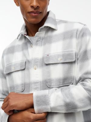 Мужская куртка Tommy Hilfiger Relaxed Fit Check Flannel Shirt Jacket, цвет: Серый клетчатый — фото 3