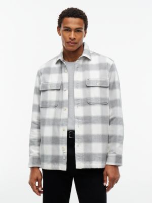 Relaxed Fit Check Flannel Shirt Jacket, Grey Check
