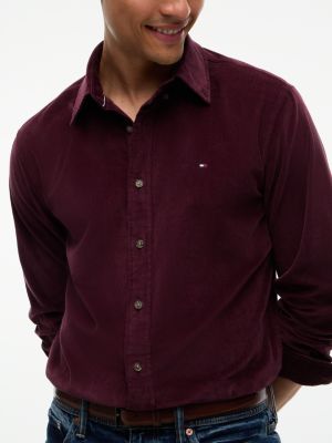 Мужская рубашка Tommy Hilfiger Regular Fit Stretch Corduroy, цвет: Глубокий бордовый — фото 3
