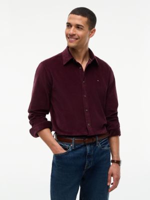 Мужская рубашка Tommy Hilfiger Regular Fit Stretch Corduroy, цвет: Глубокий бордовый — фото 1
