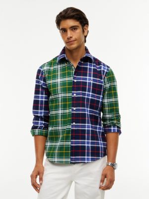 Regular Fit Mixed-Tartan Oxford Shirt, Deep Evergreen