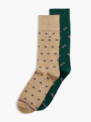 Football & Monogram Trouser Sock 2-Pack, Ornamental Green