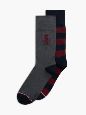 Stripe & Crest Trouser Sock 2-Pack, Charcoal Heather/Multi
