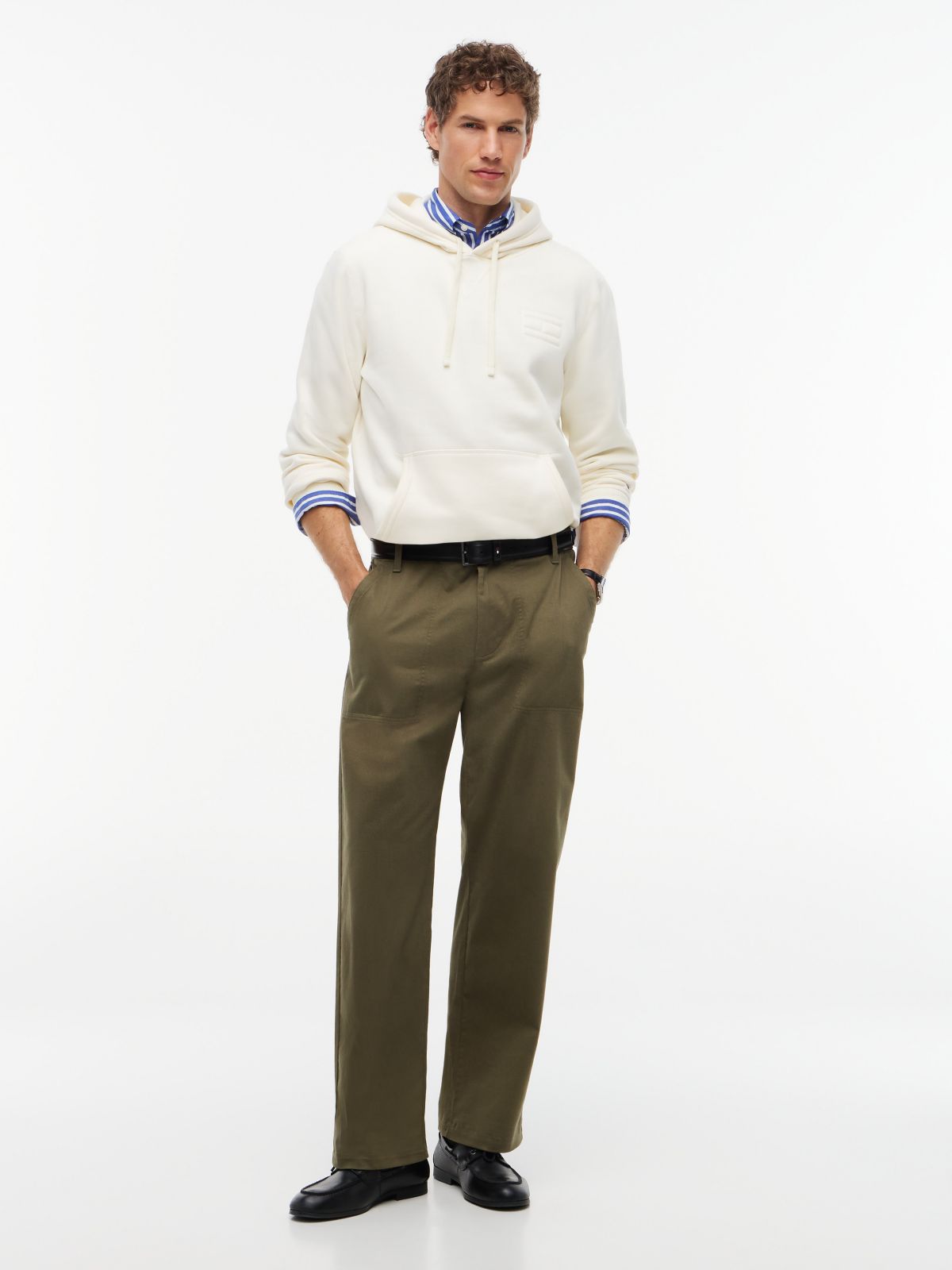 Embroidered Flag Brushed-Back Hoodie — Rich Cream