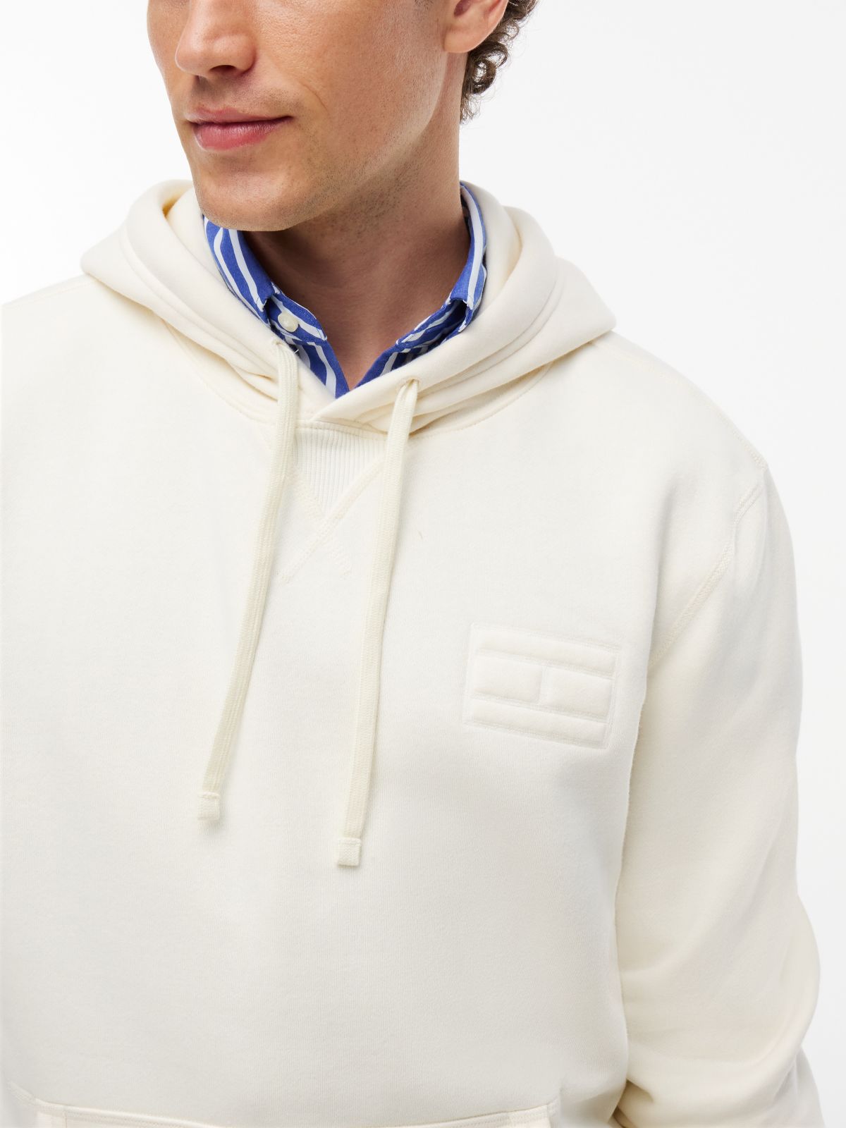 Embroidered Flag Brushed-Back Hoodie — Rich Cream