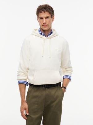 Embroidered Flag Brushed-Back Hoodie, Rich Cream