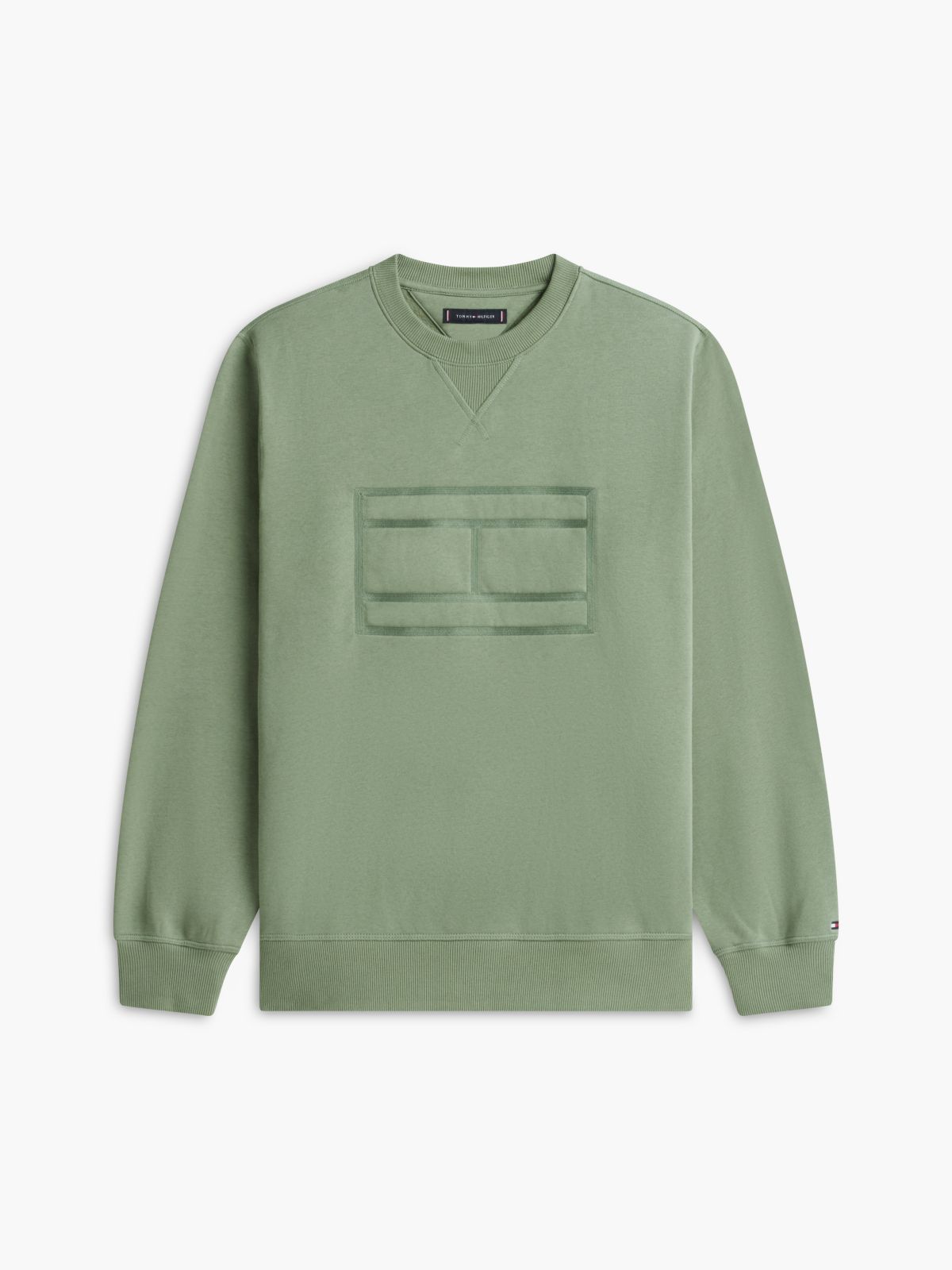 Embroidered Flag Brushed-Back Sweatshirt — Desert Olive