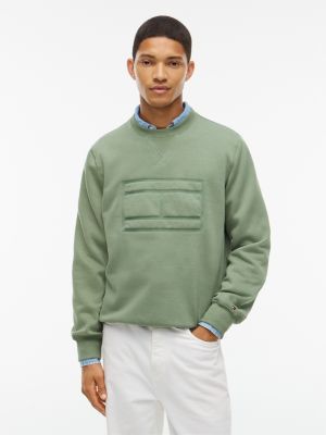 Embroidered Flag Brushed-Back Sweatshirt, Desert Olive