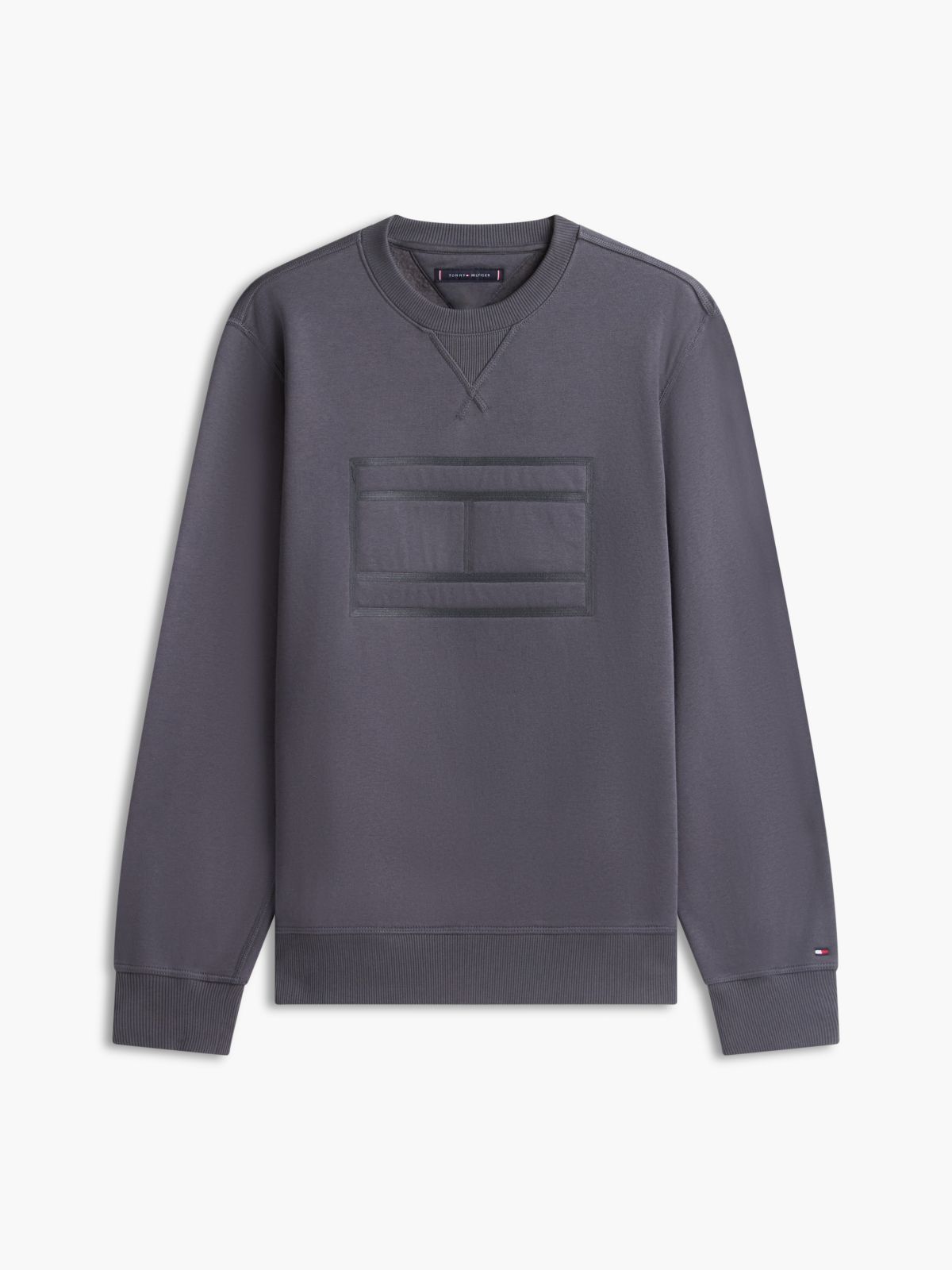 Embroidered Flag Brushed-Back Sweatshirt — Washed Black