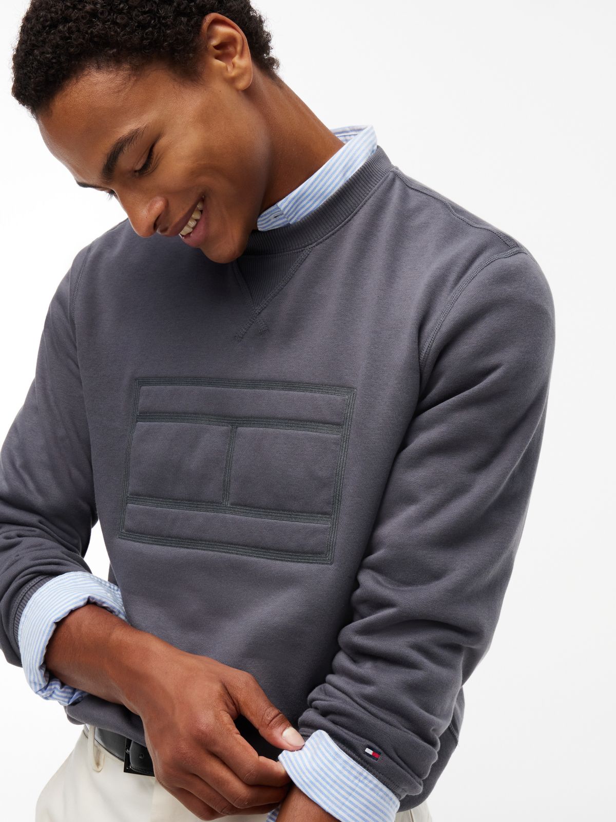 Embroidered Flag Brushed-Back Sweatshirt — Washed Black