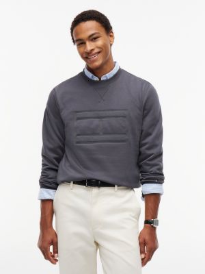 Embroidered Flag Brushed-Back Sweatshirt, Washed Black